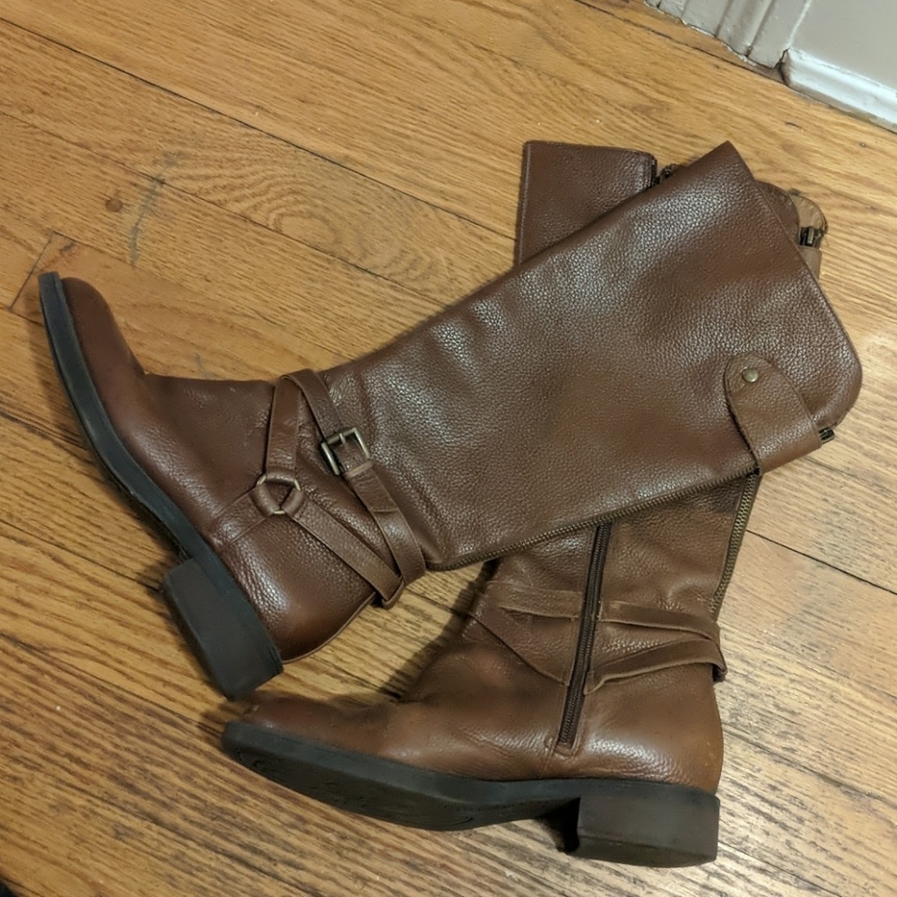 Brown genuine pebble leather riding boots